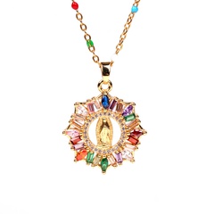 Fashion new micro-inlaid colored diamonds Virgin Mary pendant religious Christian women's necklace