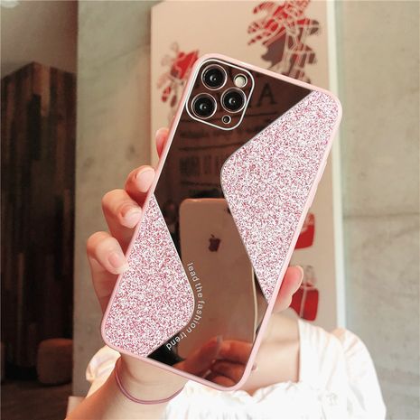 S-shaped glitter mirror  iphone11 Huawei P40PRO candy color glass  phone case  NHKI242299's discount tags