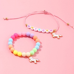 Bracelet de licorne perlé pour enfants de lettres de couleur de bonbon coréen Ensemble de deux pièces en gros Nihaojewelry