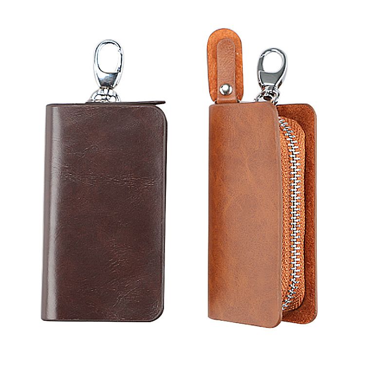 Fashion mens leather zipper multifunction car key clip wholesale