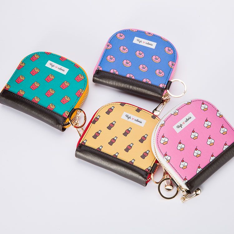 New printed zipper leather girls small wallet portable cartoon cute student card holder coin purse