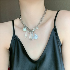 Fashion short exaggerated fashion thick chain pearl crystal pendant clavicle chain necklace for women