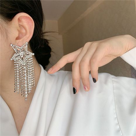 Korea's new  full of flashing diamonds long tassels starburst earrings NHYQ242572's discount tags