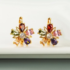 Korean fashion sun flower color zircon earrings copper 18K gold-plated earrings