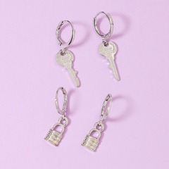 popular new key lock metal earrings 2 pairs multi-piece set hot sale earrings wholesale