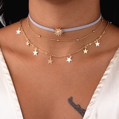 Fashion five-pointed star sun multi-layer bead chain alloy necklace
