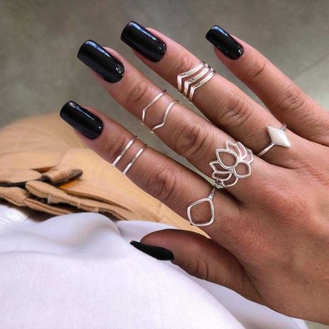 Bohemian style fashion lotus geometric rhombus women's new alloy ring set's discount tags