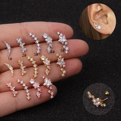 Single thin rod ear bone nails five-pointed star zircon screw earrings  NHEN256012's discount tags