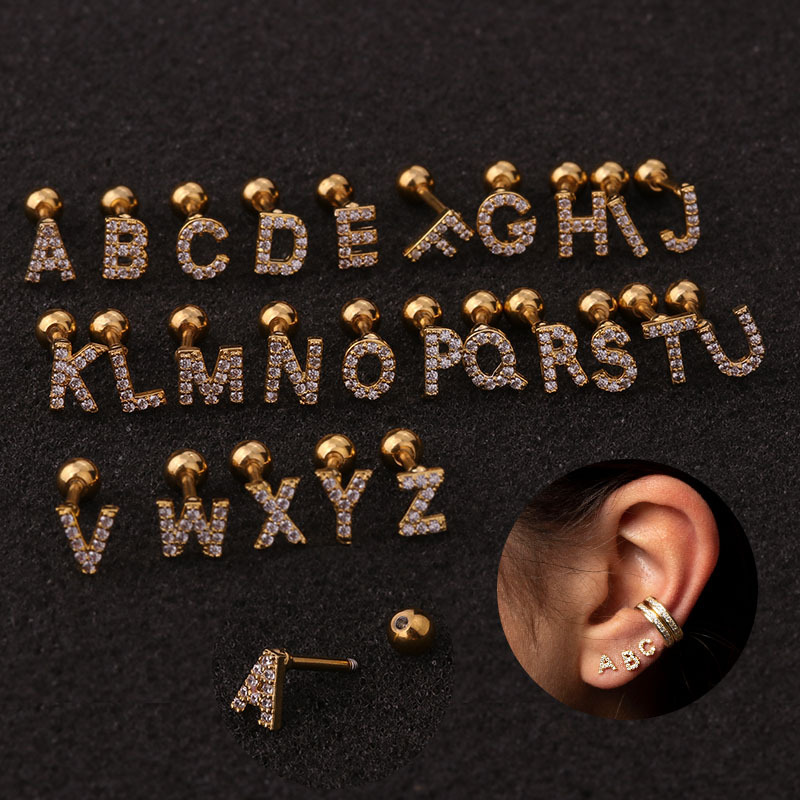 Zircon Ear Piercing Earring, Earrings English Letters