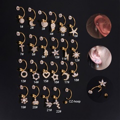 Fashion stainless steel C-ring piercing flower zircon pendant earrings wholesale