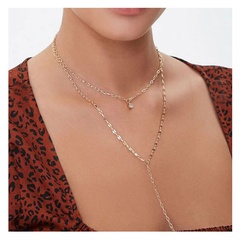 simple double-layer geometric chain alloy diamond necklace wholesale