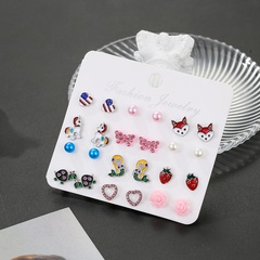 Amazon New Earings Set Cute Small Animal Fruit Combination Earrings AliExpress European and American Foreign Trade Supply