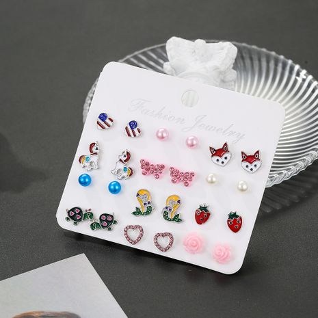 Amazon New Earings Set Cute Small Animal Fruit Combination Earrings AliExpress European and American Foreign Trade Supply's discount tags