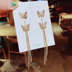 Fashion long Korean fairy fashion wild butterfly tassel alloy earrings