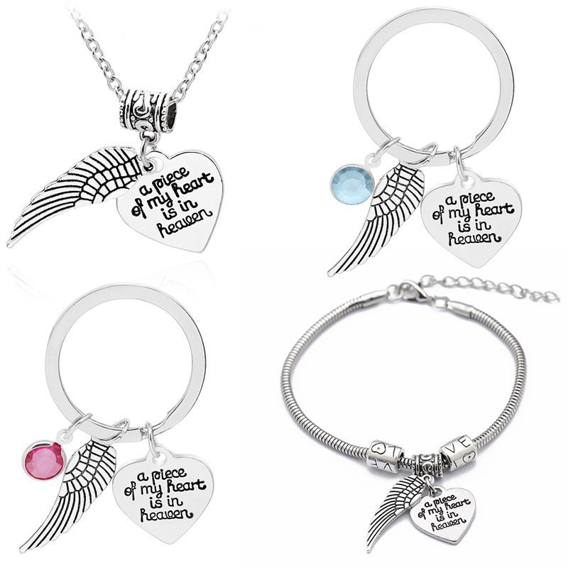 CrossBorder New Arrival Bracelet Necklace Keychain European and American Personalized Creative Heart Wings Necklace Keychain Bracelet Jewelry
