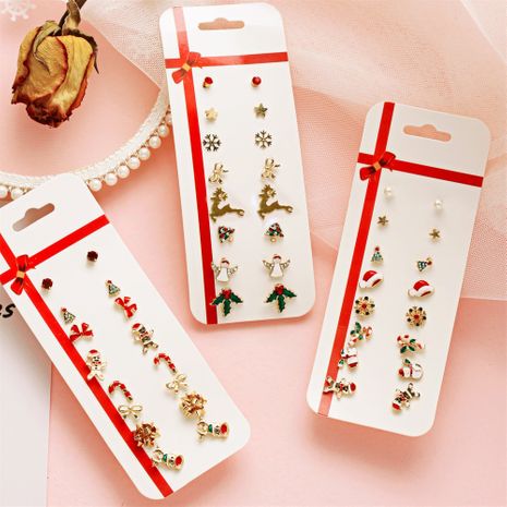 New fashion Christmas Santa Claus Elk simple 8-piece holiday gift alloy earrings set's discount tags