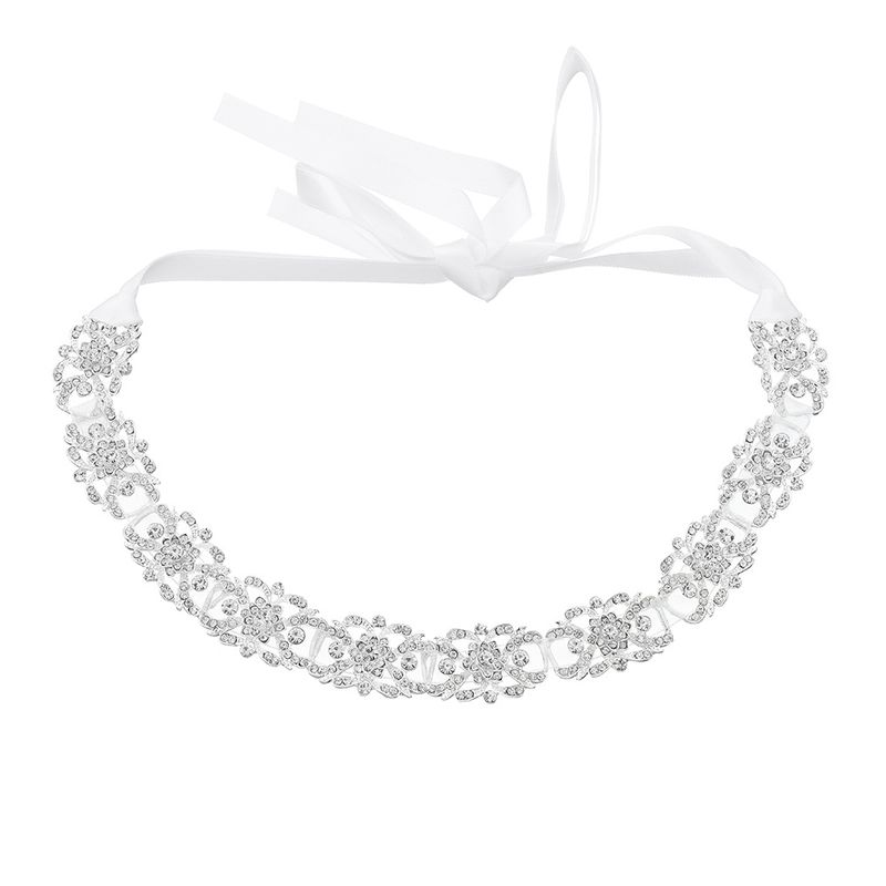 Simple fashion alloy diamond hair band lace streamer bridal hair ...