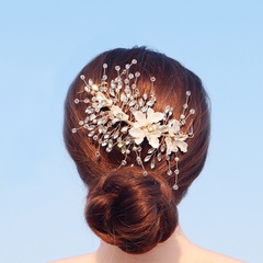 Miallo Beautiful Simulation Bells of Ireland Wedding Ornament Handmade Pearl Crystal Hair Band High-End Bridal Wedding Dress Headdress