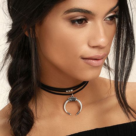 Fashion geometric crescent moon horn choker handmade pendant necklace's discount tags
