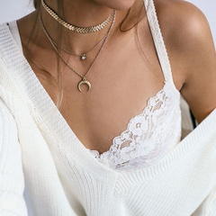 Mode multicouche nouveau pendentif en alliage de croissant en métal perle tour de cou chaîne de clavicule