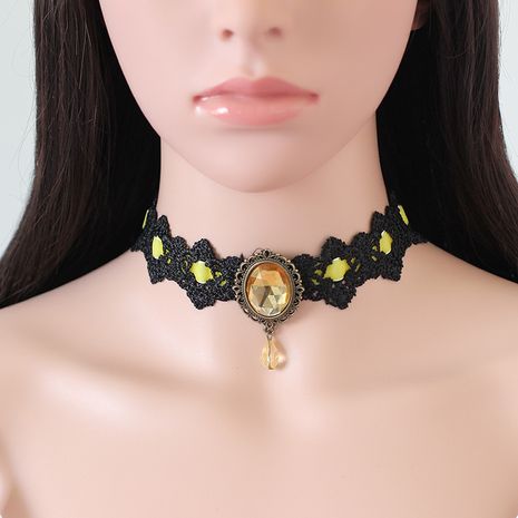 Fashion new women's lace velvet cloth acylic choker necklace's discount tags