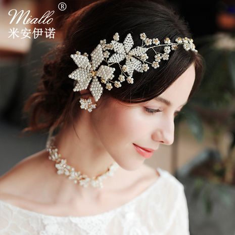 new exaggerated bridal beautiful handmade beaded floral wedding headband's discount tags
