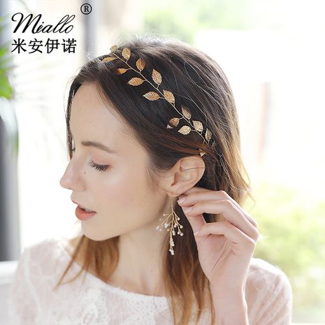 Fashion simple bridal jewelry models wedding headdress handmade golden leaf headband's discount tags