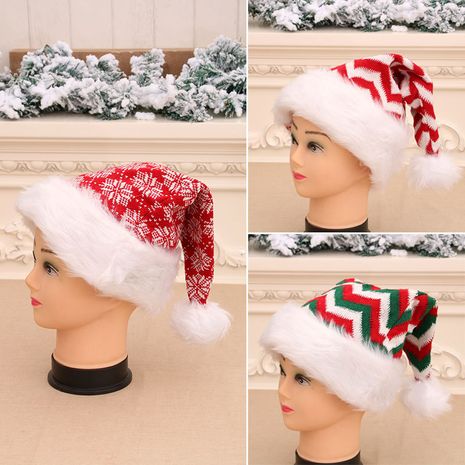 Fashion high-end wool knitting plush ball striped Christmas hat NHMV256579's discount tags
