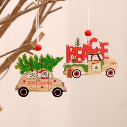 New Christmas Painted Wooden Small Pendant Christmas Decorations Christmas Tree Colorful Elderly Car Pattern Pendantpicture13