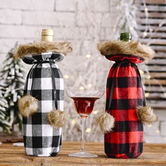 Haobei suministros festivos de Navidad pompón Plaid botella cubierta creativa nueva botella de vino rojo y negro Bolsa de vino caja de regalo cubierta de vino