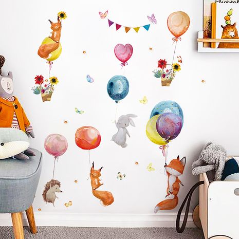 Cartoon handgemalte Fuchs Ballon Wandaufkleber Kindergarten Kinderzimmer Arbeitszimmer Dekoration Aufkleber abnehmbar's discount tags