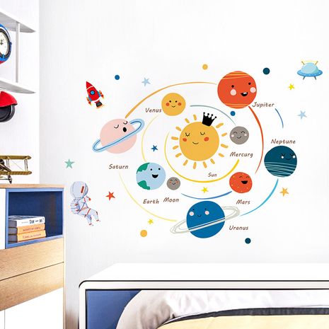 Cartoon handgemalte Sonnensystem Kindergarten Kinderzimmer Studie Dekoration Wandaufkleber abnehmbar's discount tags