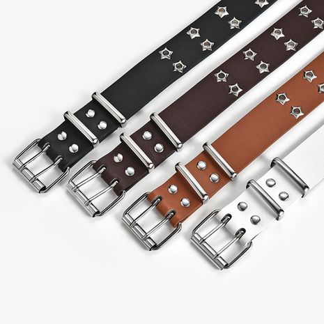 new double row hole wide belt fashion pin buckle punk style belt wholesale NHPO256768's discount tags