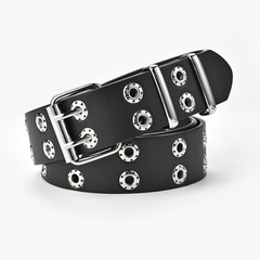 hot style double-row hole buckle belt ladies fashion double pin buckle casual decoration hollow belt wholesale