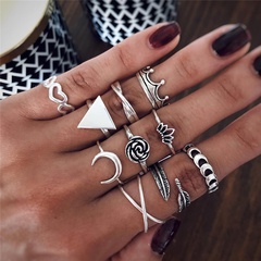 new crown retro carved star and moon black gem symbol ten-piece ring set wholesale