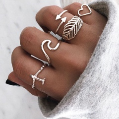Fashion personality airplane ring love leaf five-piece joint finger ring bracelet