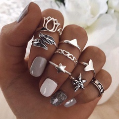 Hot selling fashion personality star ring fishtail leaf rings set