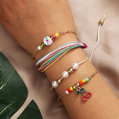 Bohemian rope beaded cherry  creative trend multi-layer woven bracelet set