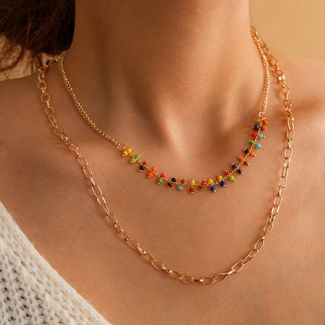 new bohemian clan style colored rice bead necklace simple multi-layer clavicle chain wholesale's discount tags