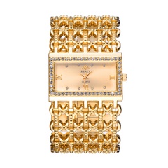 Fashion temperament rectangular steel band ladies bracelet diamond wide strap quartz watch