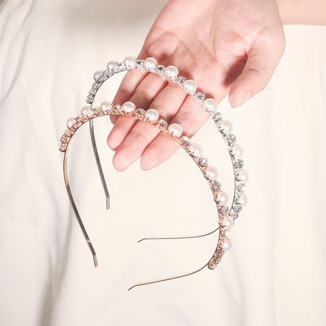 Hot selling fashion minimalist pearl rhinestone headband's discount tags