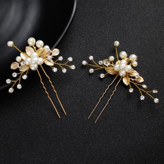 Korean bridal headdress pearl u-shaped hairpin alloy flower hair beads wholesale