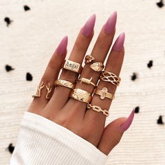 Hot selling fashion personality geometric ring antler mesh thorn leaf joint ring 9 piece set