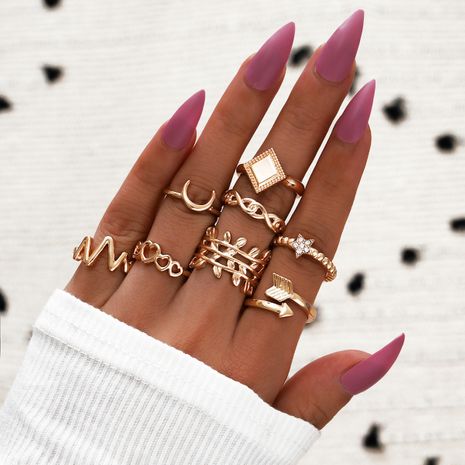 Hot selling fashion geometric ring ECG hollow heart star moon anchor square 8-piece ring NHPV257777's discount tags