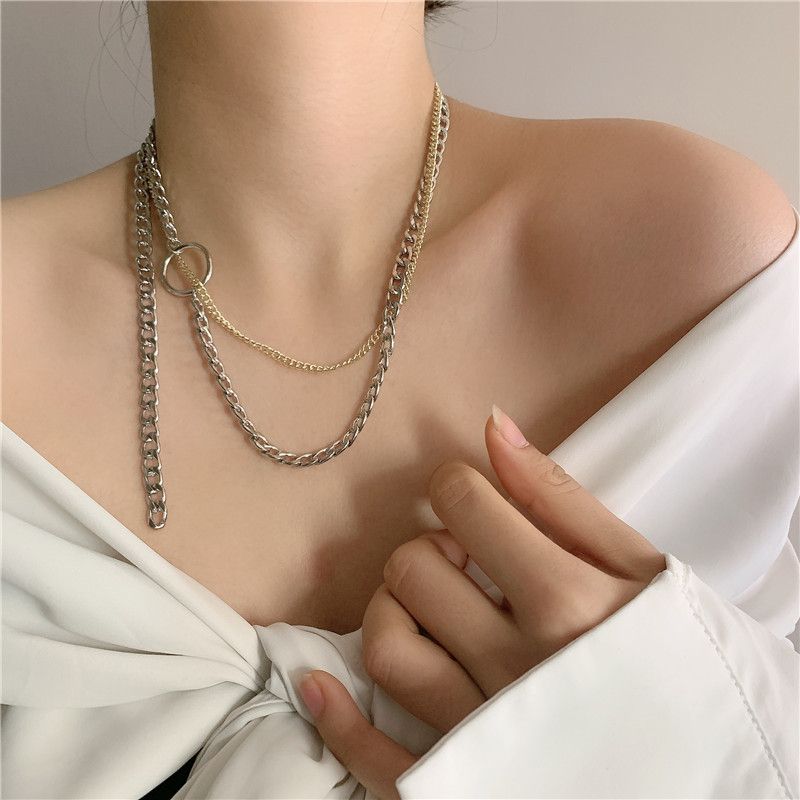 Kleine Mode neues Paar Gold und Silber gemischte Farbe Legierung Halskette Schlsselbein Kette