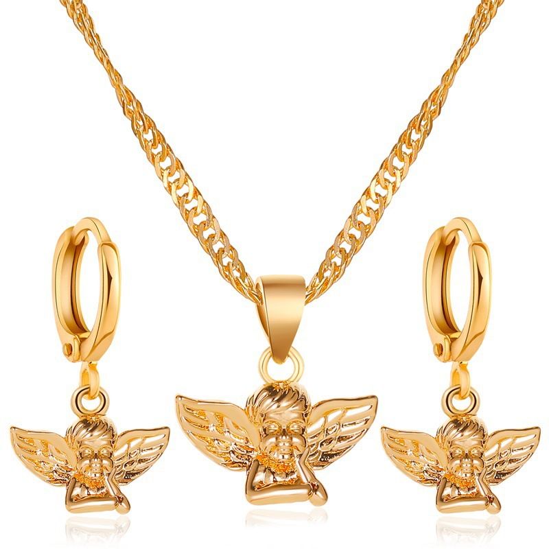 neues Retro Engel Baby zweiteilige se kleine Engel Halskette Ohrring Set