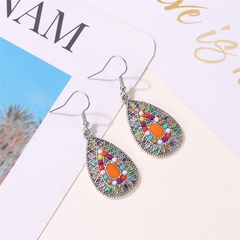 new retro colorful water drop ethnic style color sun flower drop oil earrings wholesale