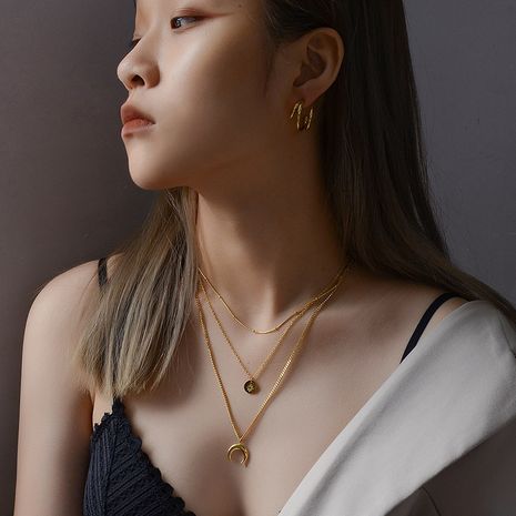 new fashion star moon sun titanium steel bracelet necklace set's discount tags