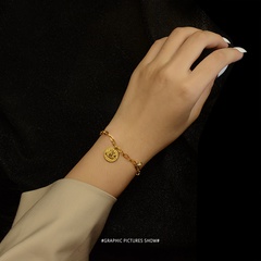 Niche fashion round brand pendant titanium steel plating 18K hypoallergenic bracelet for women jewelry
