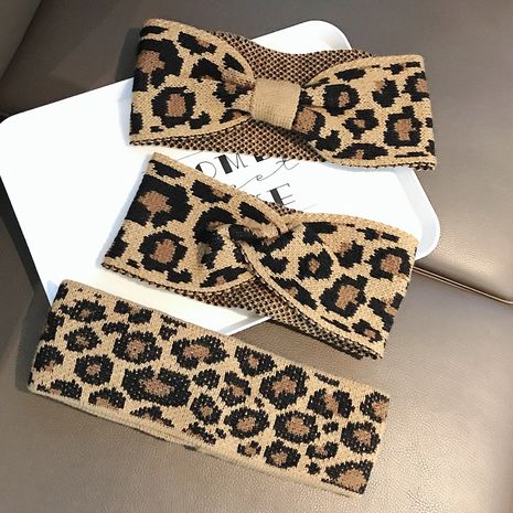 leopard print knitting retro wide-brim sports hair hoop headband's discount tags